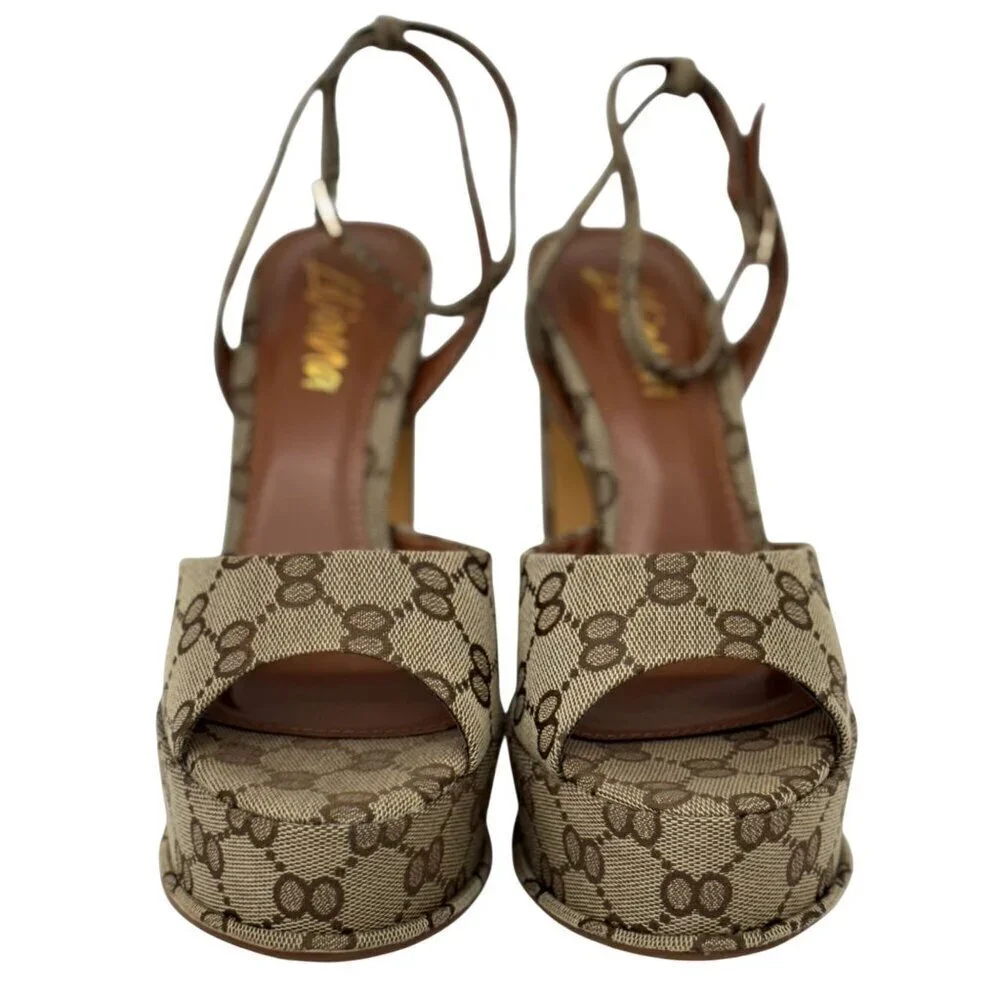 LILIANA / Josy-6 / Beige Monogram / Platform / Heels With Adjustable Ankle